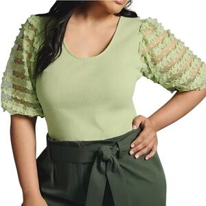 Anthropologie Dolan Left Coast green ruffle sleeve top size Large Petite NWT